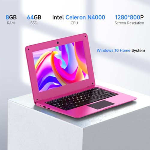 TOPOSH 10.1 Zoll Laptop Computer PC Netbook für Mädchen, Intel Celeron N4000, 8GB RAM 64GB SSD, unterstützt Windows 10, mehrsprachiges Paket installiert Tastatur Aufkleber beigefügt-Pink Rosa – Bild 5