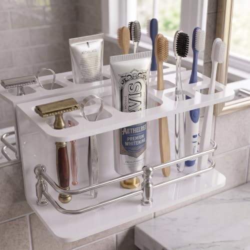 Image of self Adhesive Wall Mounted Acrylic Toothpaste Holder,Toothbrush Stand,Toothpaste Tubler for Bathroom Organizer Rack for Home(Black Acrylic) (Full S.S White)