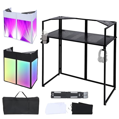 ANGELBECKE Portable DJ Booth Facade,DJ Table,Heavy-Duty DJ Table Stand Portable Booth,Iron Plate...
