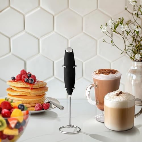 Image of OOTORO Milk Frother Handheld Electric Whisk Beater Foam Maker for Coffee Latte Cappuccino Hot Chocolate Mini Drink Mixer for Kitchen and Travel (Black)