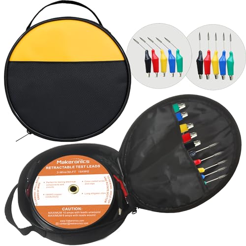 Image of Makeronics 2 Wires 30FT 18AWG Retractable Test Leads with Cable Bag Dual Ended Electrical Alligator Clips Test Probe Lead Wire Cables for Circuit Connection /Electrical Testing and Troubleshooting