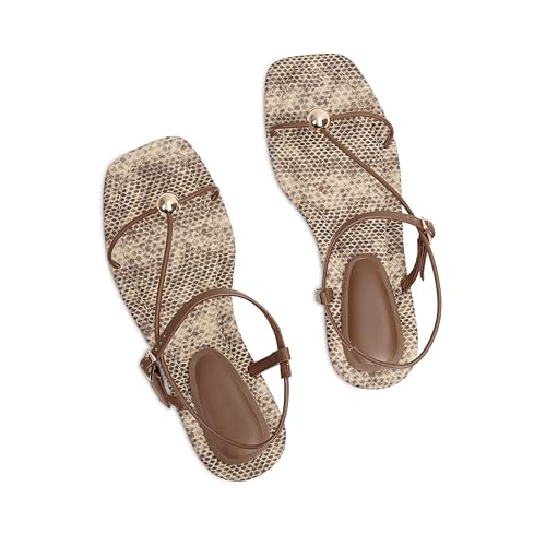 Image of Strappy Flat Sandals for Women Comfortable Open Square Toe Slingback Sandals Dressy Beach Thong Flip Flop Slides Sandals