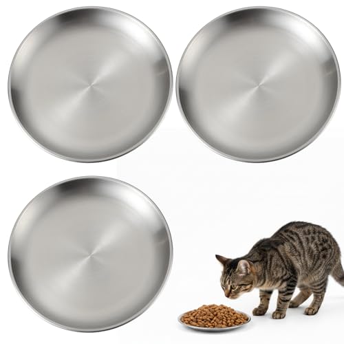 Katzennapf Edelstahl, Futternapf Katze, 3er-Set Futternäpfe Für Katzen Aus Rostfreiem Stahl, 15 x 15 x 2,4 cm, Silberne Katzennäpfe Für Trocken- Und Nassfutter