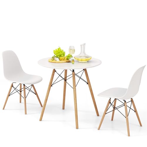 Giantex3-Piece Dining Table Set, Modern Round D Dining Table DSW  Chairs W/Solid Wood Legs, Home Furniture Set for Small Spaces Dining Room