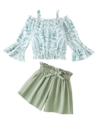 Weebaby Girls Clothes 7T Kids 2 Piece Outfits Toddler Girl Leaf Crop Top Green Short Set Cute Summer Outfits Girl Clothes Size 7-8