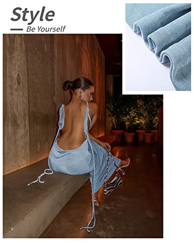 Image of Doweha Women Backless Cowl Neck Cocktail Going Out Dress Halter Slip Long Semi Formal Party 2026 Spring Summer Maxi Dress