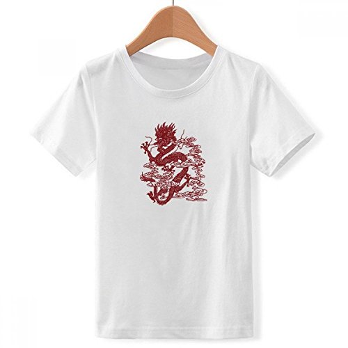 T-shirt dragon chinois blanc pour garçon avec motif imprimé DIYthinker Crew