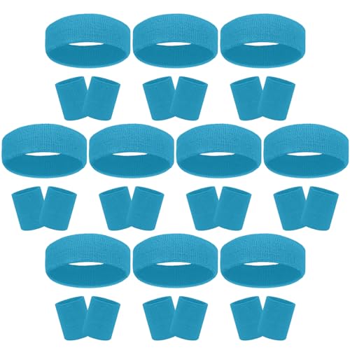 Image of 30 Pcs Sweatbands Wristbands Set Absorbent Terry Cloth Headbands Wristbands Neon Color Striped 80s Athletic Sweatbands for Sports Gym Exercise