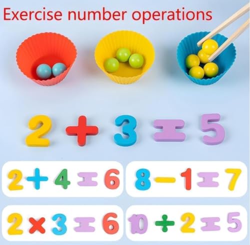 Image of Happy Hues Wooden Number Cognitive Bead Matching Game - Montessori Counting & Sorting Toy for Toddlers, Early Math Digital Operation Fine Motor Skills Boys & Girls Age 3+