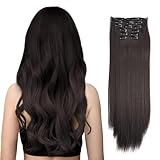 NuAngela Clip in Hair Extensions for Women Straight Thick 24 Inch 140g 6pcs Soft Natural Long Synthetic Hair Extensions