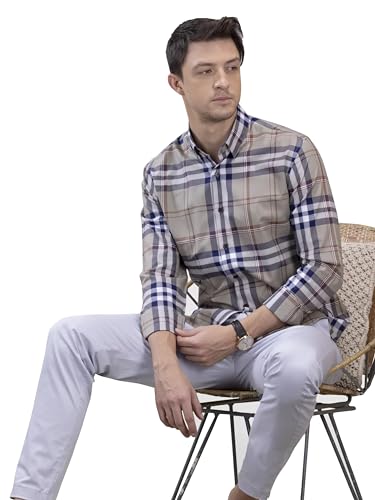 Image of IndoPrimo Men's Cotton Casual Regular Fit Checks Shirt for Men Long Sleeve (Dabang)