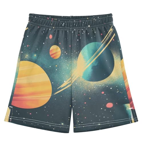 Boys' Shorts with Pockets-Planet Galaxy, Kid's Athletic Shorts for Sport Home 7-8T