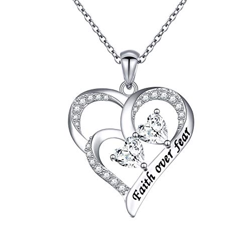 S925 Sterling Silver Inspirational Brave Faith Heart Pendant Necklace for Women Teen