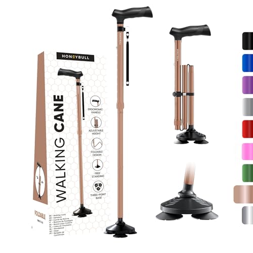 HONEYBULL Walking Cane for Men & Women Foldable, Adjustable, Heavy Duty, Free Standing, All Terrain, Collapsible Walking Sticks for Seniors & Adults