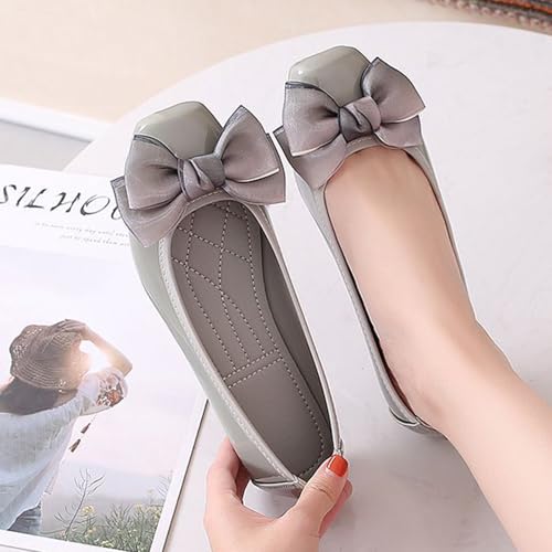 Square Toe Bow Ballet Flats Shoes for Women Comfortable Foldable Dressy Flats Slip On Walking Shoes4