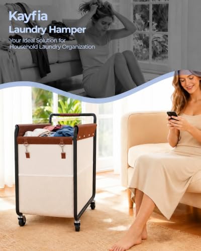 Image of Kayfia 150L Rolling Laundry Hamper, Laundry Basket with Wheels, Beige