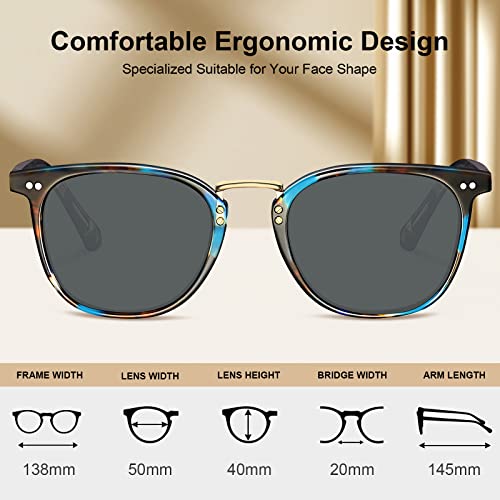 Carfia Small Polarized Sunglasses For Women Hand-Crafted Acetate Frame Metal Bridge Eyewear Fashion Retro Style Sun Glasses Blue Tortoise Frame #TOP4