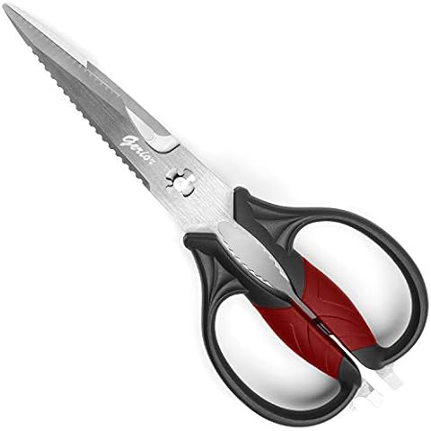 Kitchen Scissors - Heavy Duty Utility Come Apart Kitchen Shears for Chicken, Meat, Food, Vegetables - 9.25 Inch Long Black & Red Cover