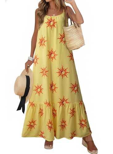 Image of Dokotoo Women Summer Dresses Scoop Neck Ruffle Flowy Boho Maxi Dress