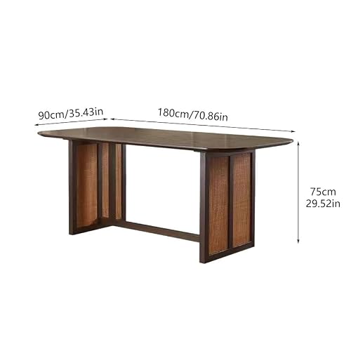 ダイニングルームテーブル 180×90×75cm ビンテージ無垢材籐編みオーバルダイニングテーブル キッチン・ダイニング・リビング・カフェ対応 モダンダイニングテーブル [3]