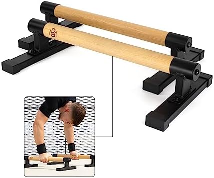 Müller & Blum Parallettes Holz – Liegestützgriffe & Handstand Barren | Rutschfeste Holz-Parallettes für Push Ups, Handstand, L-Sit & Dips, in drei Höhen, indoor & outdoor einsetzba
