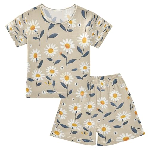 senya Short Sleeve Pajamas Sets Summer Cotton Sleepwear Gray Chrysanthemum Color Flower
