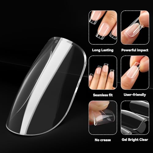 Image of UNA GELLA Short Square Nail Tips 504pcs Square Gel Nail Tips 12 Sizes Full Cover Clear Press On Nails Fake Nails Extension for Home DIY Salon