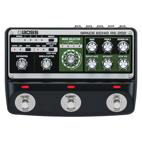 BOSS RE-202 Space Echo | Pedal de efectos de reverb y delay con eco de cinta | Recreación moderna del mítico Roland RE-201 Space Echo | Estéreo verdadero | Reverb de muelles | Wow & Flutter