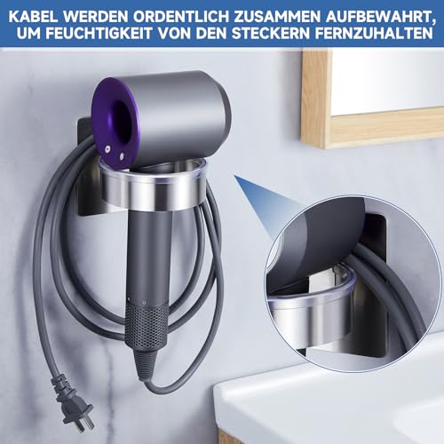 YYBO Fönhalter Ohne Bohren, Föhn Halterung, Fönhalterung Föhnhalter Wand, Haartrockner Halterung Föhn Aufbewahrung, Selbstklebend Haartrocknerhalter für Bad Barbershop Hotel