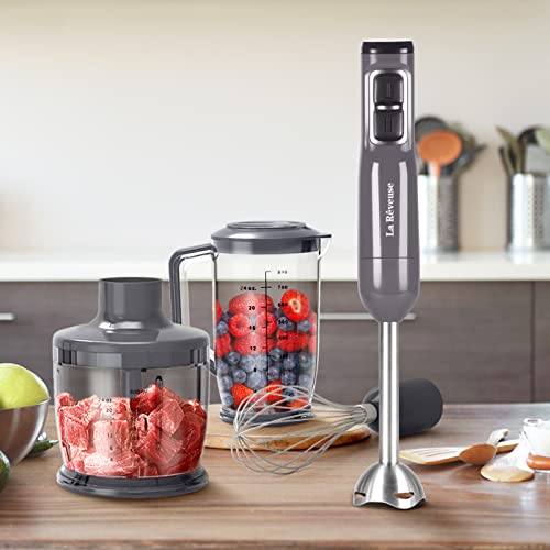 La Reveuse Immersion Hand Blender, 3 In 1, 300 Watts 2 Speeds Multi-Purpose With Whisk,Mixing Beaker,Food Chopper Grinder Attachments #TOP3