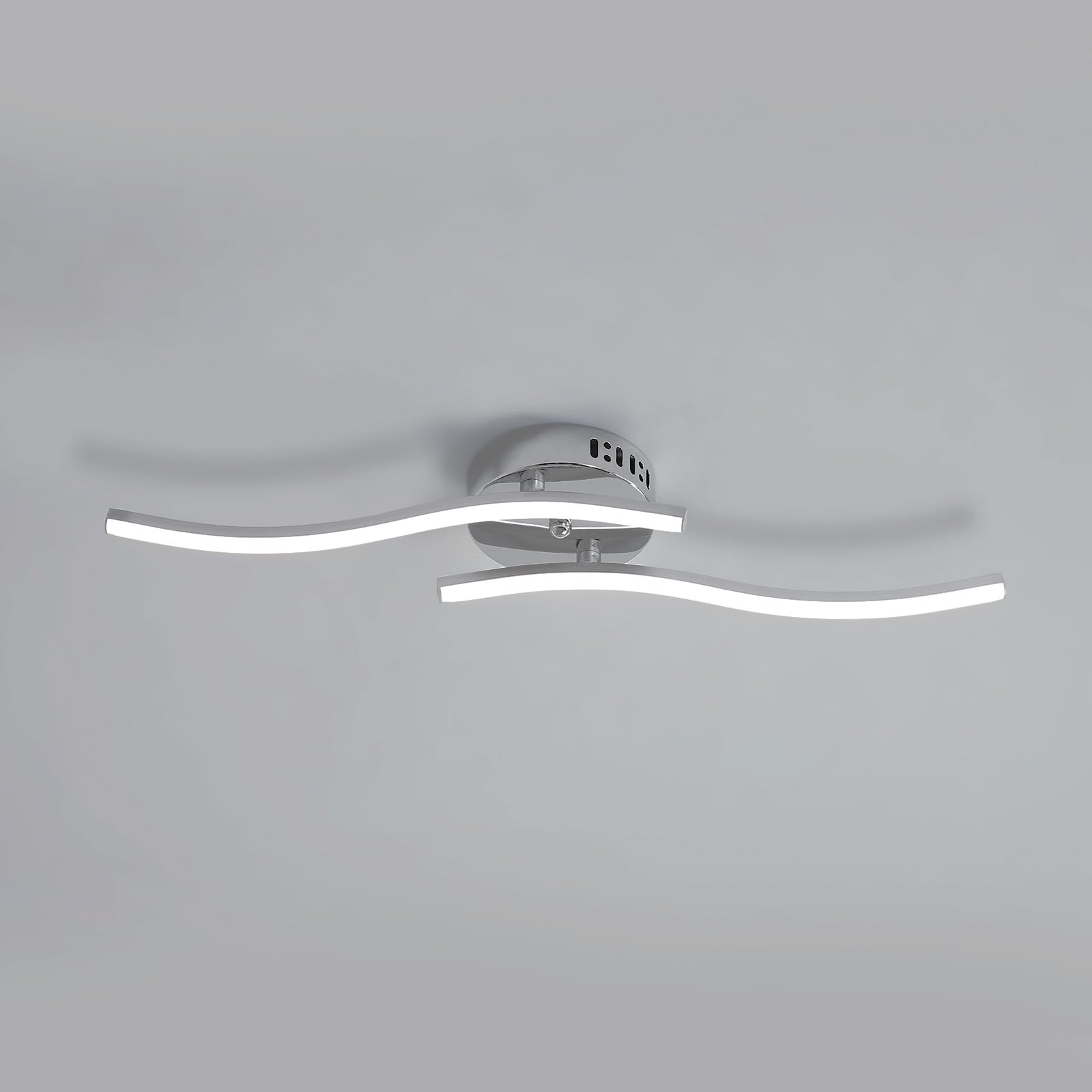 Goeco Plafoniera LED Soffitto Argento 14 W 52 cm 6500K Lampadario da Soffitto con 2 Fiamme Moderni Design Curvo Luce Bianca Fredda Lampada in Acrilico per Camera da Letto Soggiorno Cucina