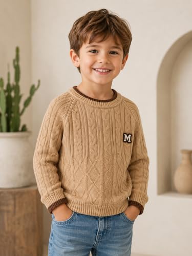 Image of Bold N Elegant Boys Winter Woolen Stylish Warm Cable Knit Raglan Sleeve Pullover Sweater for Kids