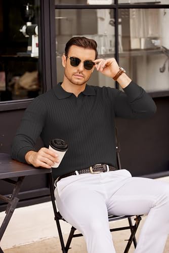 COOFANDY Polo de punto para hombre, suéter casual de manga larga con cuello en V miniatura 2