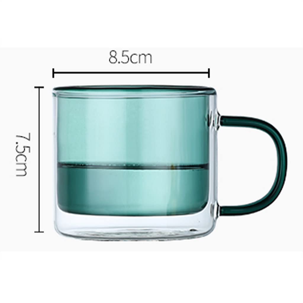 Doppelwandiges Kaffeetassen-Set aus Glas mit Griff, wiederverwendbar, isoliert, farbige Trinkgläser, Weingläser für Geschirr, Trinkgläser, Teetassen, 250 ml, grüne Farboption