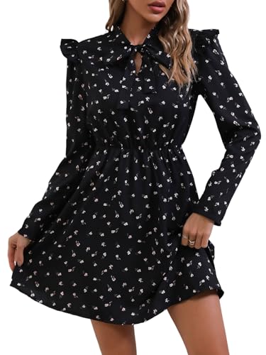 SweatyRocks Damen Kleid Kurze Herbstkleid Blümchenmuster Kleider Langarm Minikleid mit Rüschen Elegant Damenkleider Blumenkleid Freizeitkleid...