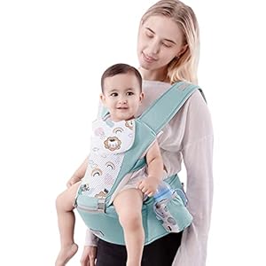 SONARIN Multifunction Baby Carrier with Hip Seat,Ergonomic Hipseat Baby Carrier Breathable Cotton Child Carrier Backpack Front Carrier with Saliva Bib for Newborn Toddler 0-36 Months(Green)