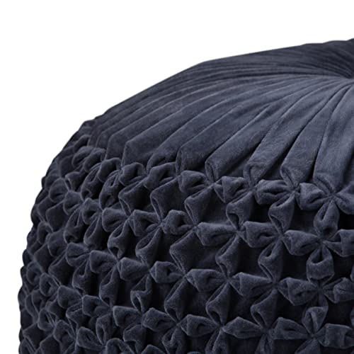 Simplihome Renee Round Pouf, Footstool, Upholstered In Navy Velvet, For The Living Room, Bedroom And Kids Room, , Boho #TOP3