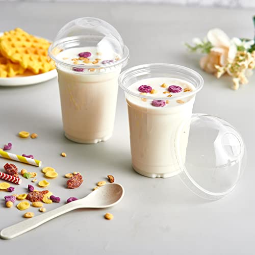 Lilymicky [100 Sets 12 oz Clear Plastic Cups With Dome Lids, Disposable Plastic Drinking Cups, 12 oz Parfait Cups for Ice Coffee, Smoothie, Bubble Boba