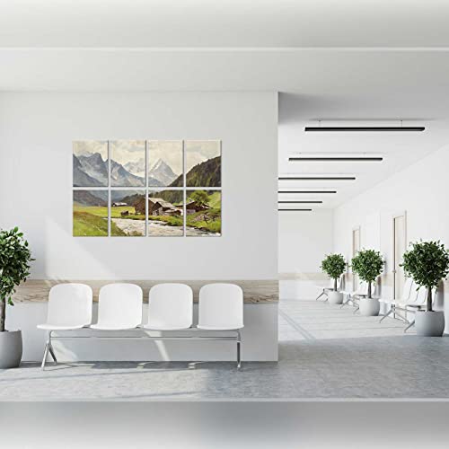 Jber Wall Art Alpental Landscape Painting On Fiberboard, 8 Panels Spliced Into A Large Self-Adhesive Wall Decorative Art Pictures, Wall Decor For Living Room, Bathroom, Bedroom, Office. 48" X32"X 0.4" #TOP6