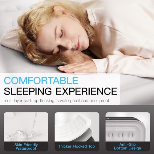 Air Mattress Twin with Built in Pump - Upgraded Single Blow Up Bed, 2 Mins Quick Self Inflatable, 18"/550lbs Max, Strong Support, Flocked Top, Puncture Resistant, for Camping,Home,Guests