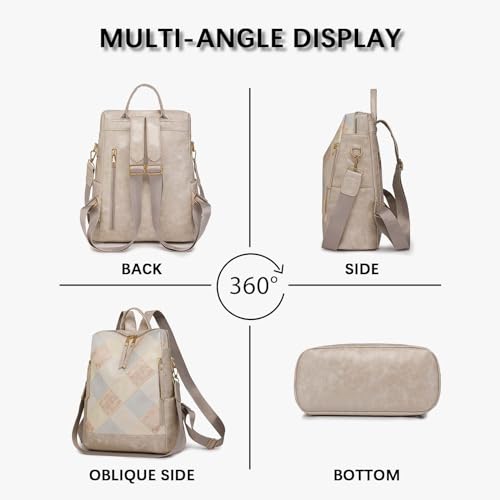 Women's Casual Fashion Colorblock Backpack, Multifunctional Travel Anti-theft Backpack, Crossbody Backpack or Backpack KHAKI4