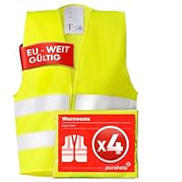 PURAHELP Warnwesten Auto 4er Set Europaweit gültig nach EN ISO 20471 - Reflektierende Warnweste Auto - Sicherheitsweste Auto Warnweste Gelb - Warnschutzweste - Sicherheitswesten für Erwachsene