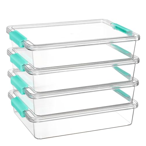 6 Quart Clear Plastic Storage Containers with Snap-On Lids, Stackable Organizer Bins for Craft Supplies, Toys, Office & School Storage, Durable Multi-Purpose Storage Boxes - 4 Pack