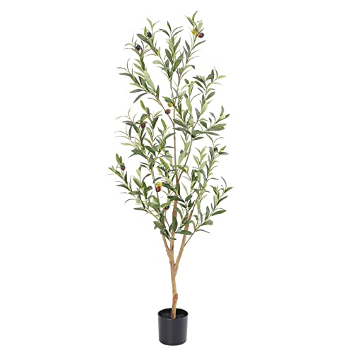 Bellacat Faux Olive Tree 4ft，Olive Trees Artificial Indoor with Natural Wood Trunk and Realistic...