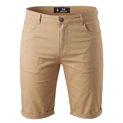 Image of Spindle Mens Stretchable Chinos - Slim Fit Knee Length Summer Shorts Beige