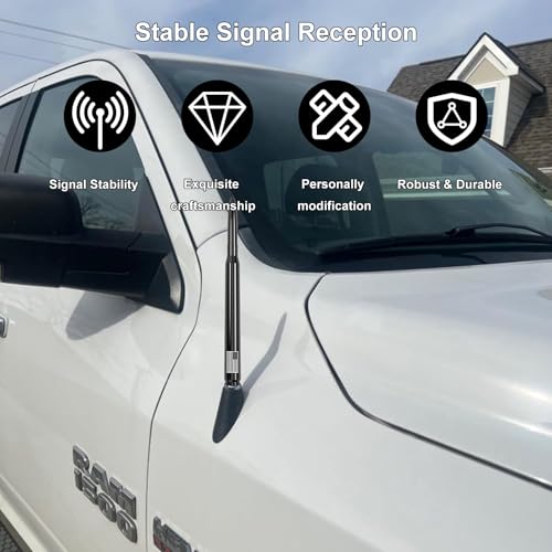 Image of 8 inch Car Truck Bullet Antenna with Tire Valve Caps American Flag Universal Replacement for GMC Sierra Chevy Silverado Dodge Ram 1500 2500 3500 Ford F150 F250 F350 Super Duty Raptor Accessories Black