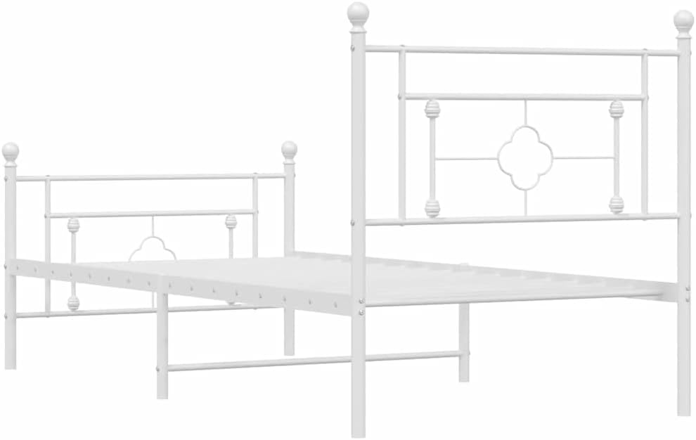 White Powder-Coated Steel Bed Frame 39.4x78.7 in Single Size Platform Frame with Slatted Foundation, Sturdy Durable Minimalist Bedroom Furniture for Mattress Support and Easy Assembly