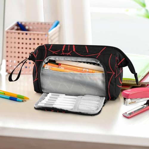Image of Red Spider and Spider Web Halloween Pencil Case Large Capacity Pencil Pouch Bag Zipper Storage Stationery Bag for Office College School