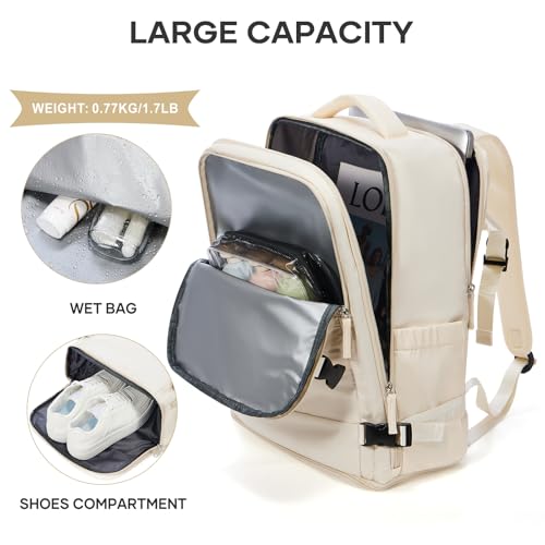 Image of coowoz Travel Backpack For Women Men,Carry On Backpack,Hiking Backpacks Waterproof Outdoor Sports Rucksack Casual Daypack travel essentials(Off White)