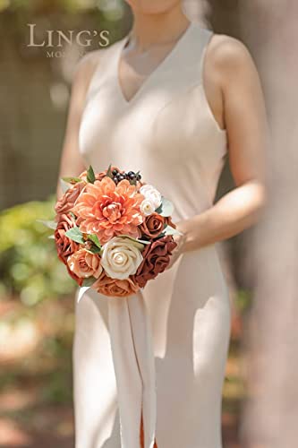 Ling's Moment Artificial Flowers 9Pcs Silk Dahlia 5.5"/4.5" Fake Flowers For Diy Wedding Craft Bouquets Centerpieces Arrangements Party Baby Shower Home Decorations (Sunset Terracotta) #TOP4